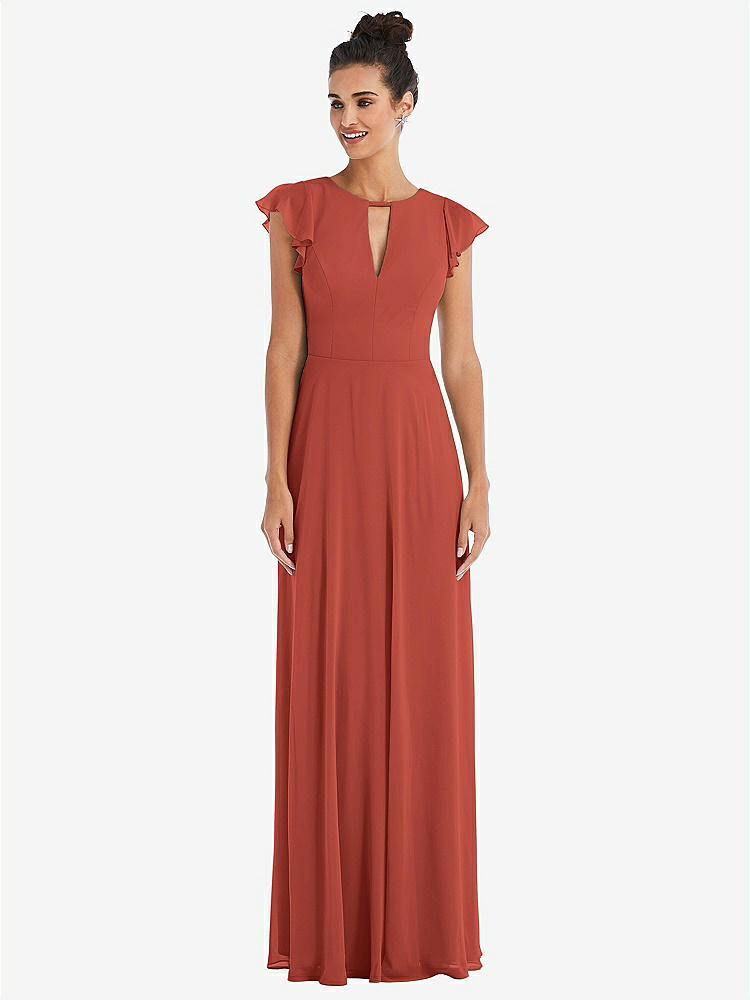 【STYLE: TH042】Flutter Sleeve V-Keyhole Chiffon Maxi Dress【COLOR: Amber Sunset】