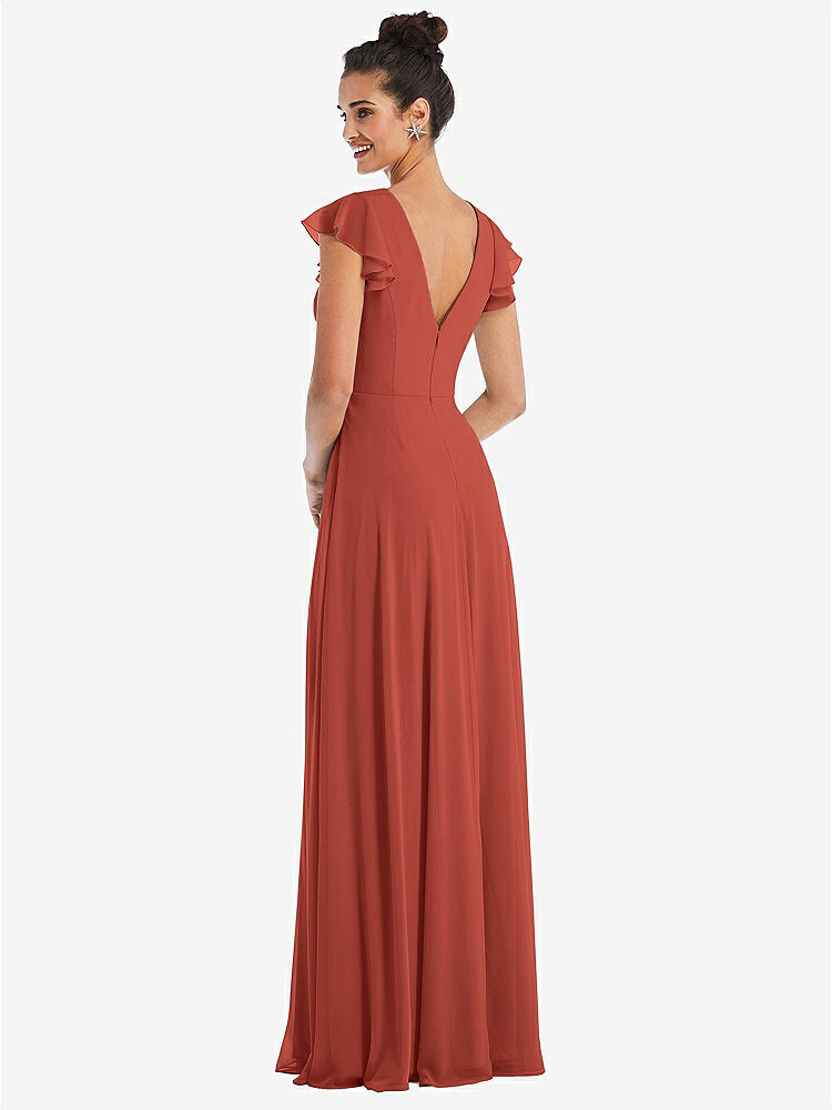 【STYLE: TH042】Flutter Sleeve V-Keyhole Chiffon Maxi Dress【COLOR: Amber Sunset】