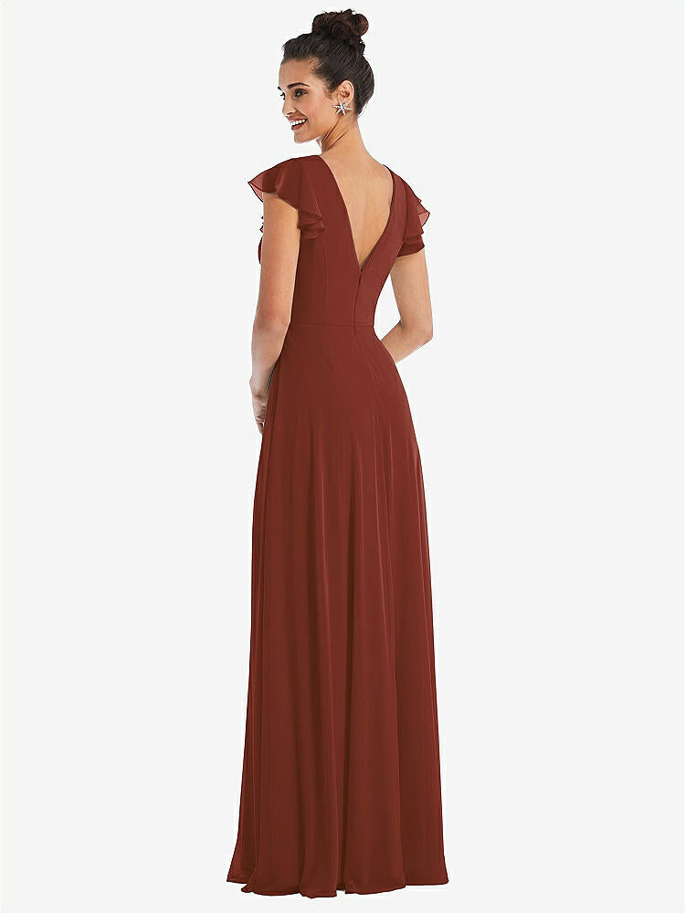 【STYLE: TH042】Flutter Sleeve V-Keyhole Chiffon Maxi Dress【COLOR: Auburn Moon】