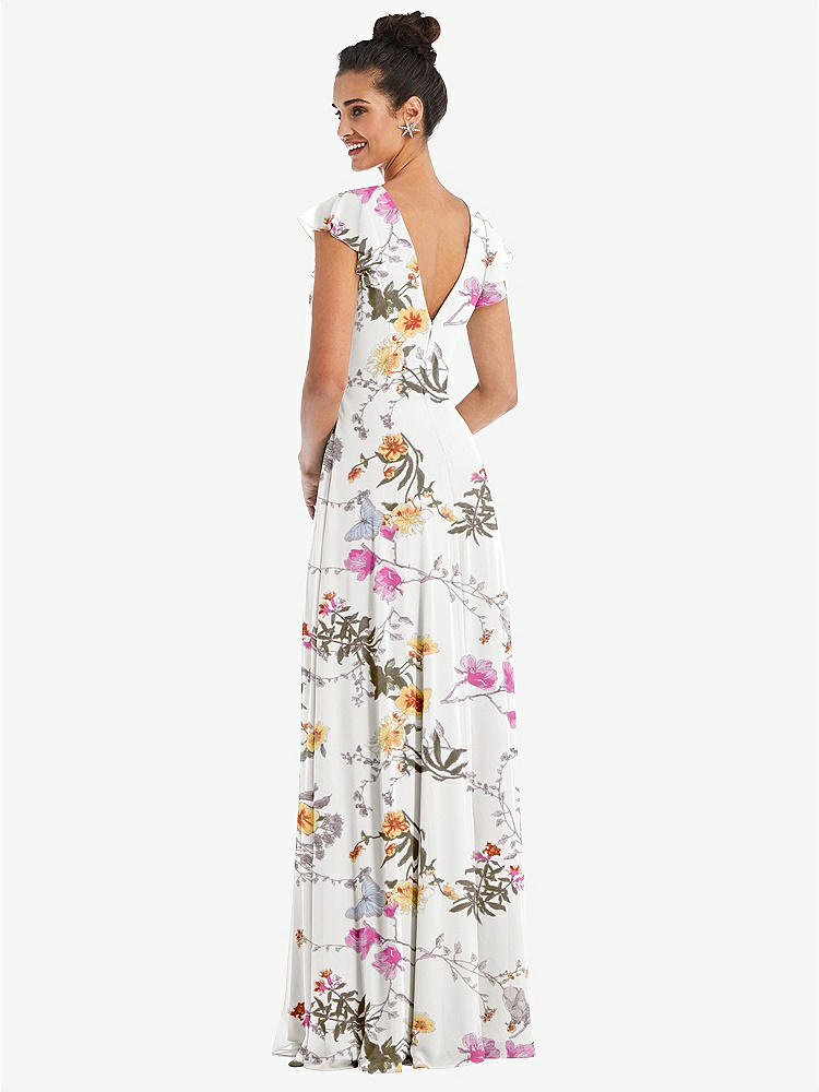 【STYLE: TH042】Flutter Sleeve V-Keyhole Chiffon Maxi Dress【COLOR: Butterfly Botanica Ivory】