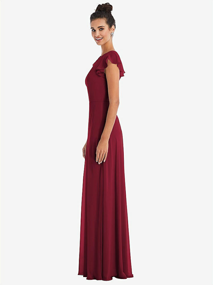 【NEW】【STYLE: TH042】フラッター スリーブ Vコール シフォン マキシ ドレス【COLOR: Burgundy】【SIZE: 00-30W】