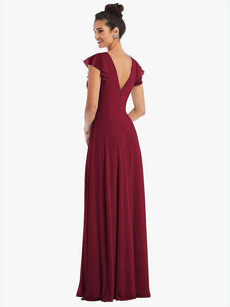【STYLE: TH042】Flutter Sleeve V-Keyhole Chiffon Maxi Dress【COLOR: Burgundy】