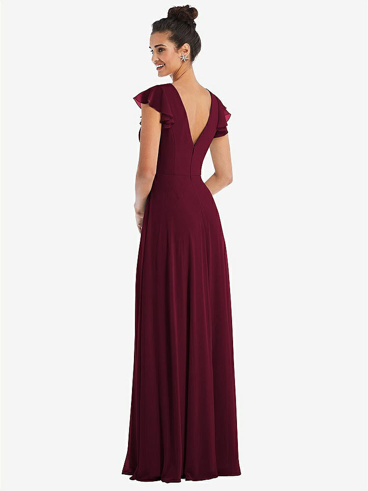 【STYLE: TH042】Flutter Sleeve V-Keyhole Chiffon Maxi Dress【COLOR: Cabernet】