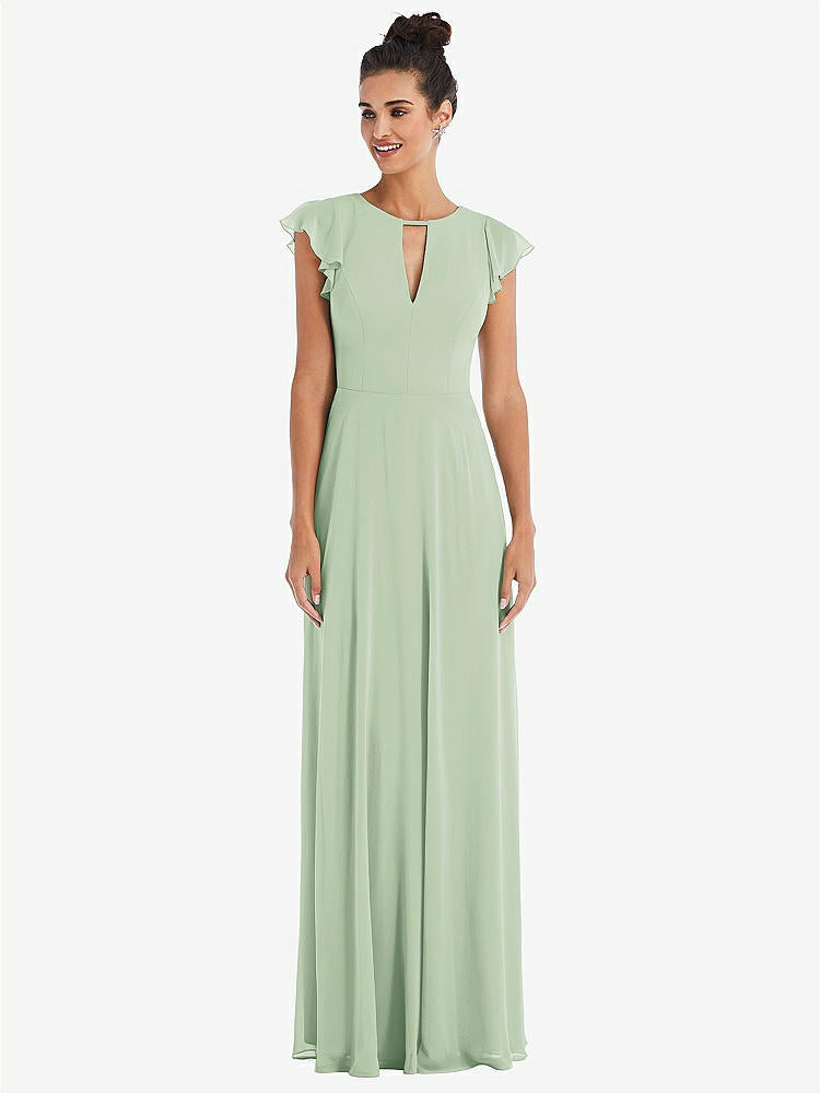 【STYLE: TH042】Flutter Sleeve V-Keyhole Chiffon Maxi Dress【COLOR: Celadon】