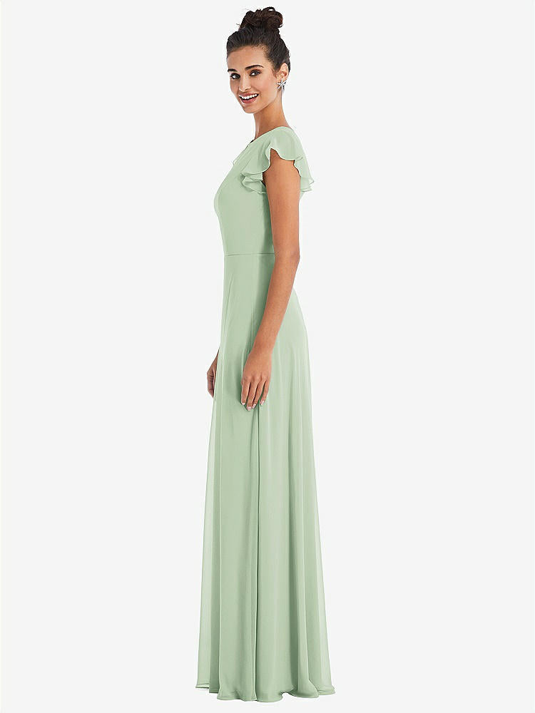 【STYLE: TH042】Flutter Sleeve V-Keyhole Chiffon Maxi Dress【COLOR: Celadon】