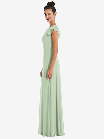 【STYLE: TH042】Flutter Sleeve V-Keyhole Chiffon Maxi Dress【COLOR: Celadon】