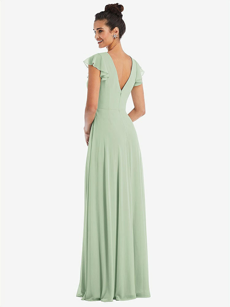 【STYLE: TH042】Flutter Sleeve V-Keyhole Chiffon Maxi Dress【COLOR: Celadon】