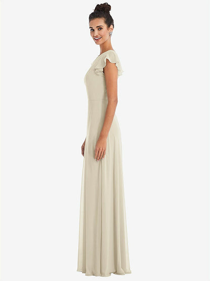 【NEW】【STYLE: TH042】フラッター スリーブ Vコール シフォン マキシ ドレス【COLOR: Champagne】【SIZE: 00-30W】