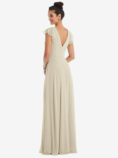 【NEW】【STYLE: TH042】フラッター スリーブ Vコール シフォン マキシ ドレス【COLOR: Champagne】【SIZE: 00-30W】