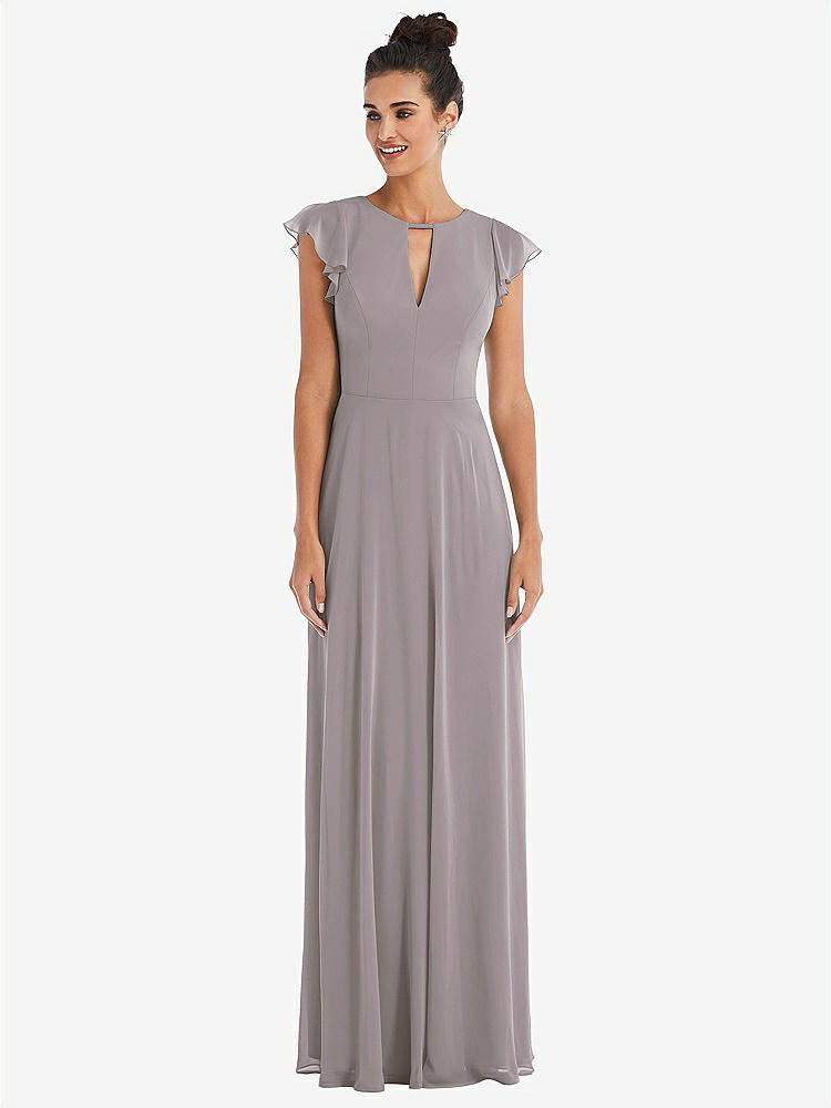 【NEW】【STYLE: TH042】フラッター スリーブ Vコール シフォン マキシ ドレス【COLOR: Cashmere Gray】【SIZE: 00-30W】