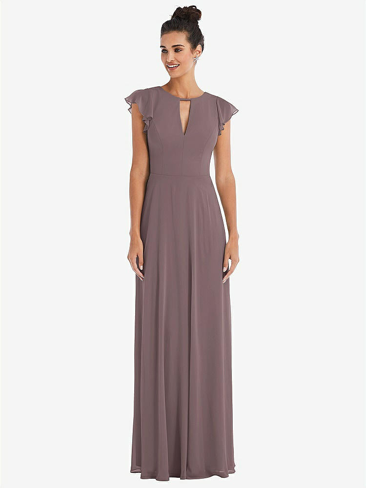 【STYLE: TH042】Flutter Sleeve V-Keyhole Chiffon Maxi Dress【COLOR: French Truffle】