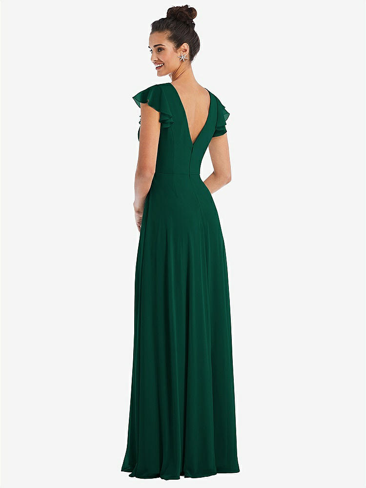 【STYLE: TH042】Flutter Sleeve V-Keyhole Chiffon Maxi Dress【COLOR: Hunter Green】
