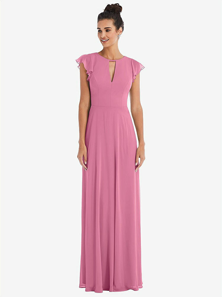【NEW】【STYLE: TH042】フラッター スリーブ Vコール シフォン マキシ ドレス【COLOR: Orchid Pink】【SIZE: 00-30W】