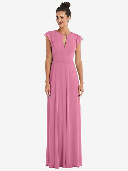 【NEW】【STYLE: TH042】フラッター スリーブ Vコール シフォン マキシ ドレス【COLOR: Orchid Pink】【SIZE: 00-30W】