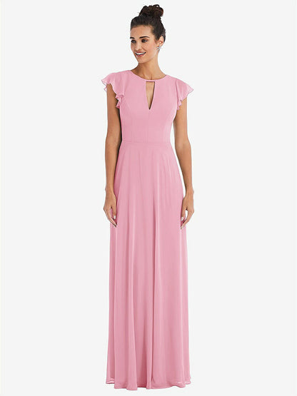 【NEW】【STYLE: TH042】フラッター スリーブ Vコール シフォン マキシ ドレス【COLOR: Peony Pink】【SIZE: 00-30W】