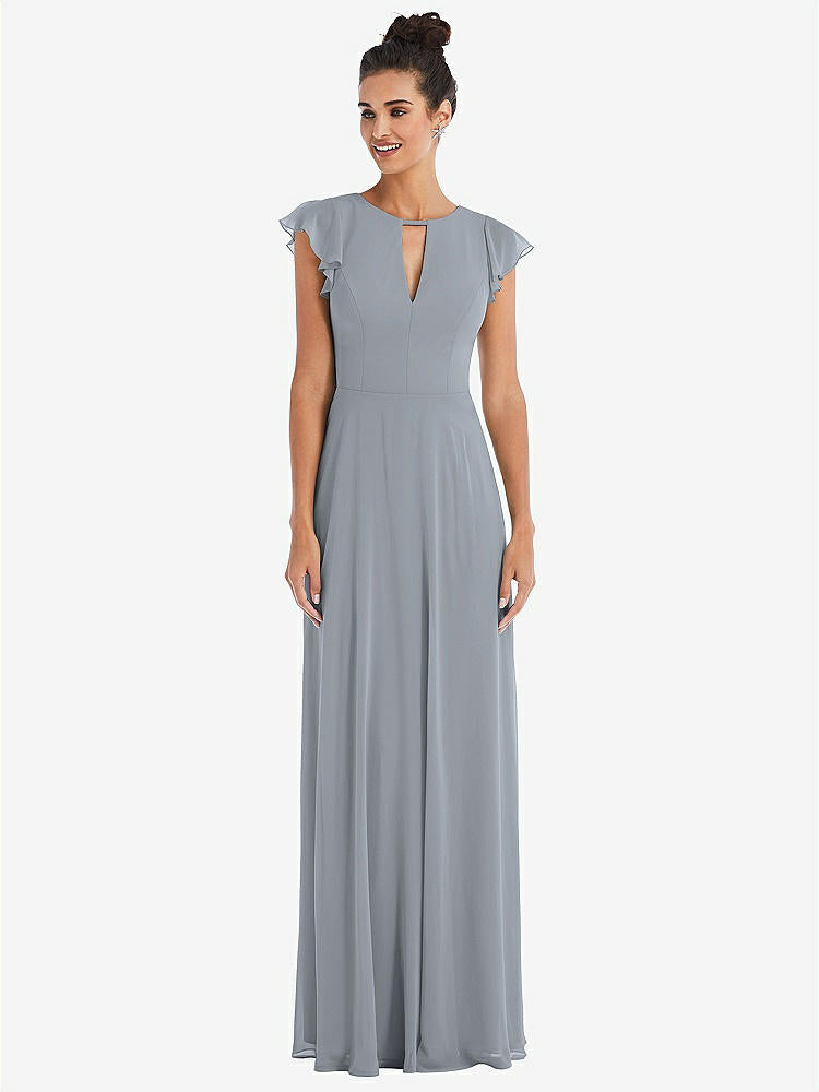 【NEW】【STYLE: TH042】フラッター スリーブ Vコール シフォン マキシ ドレス【COLOR: Platinum】【SIZE: 00-30W】