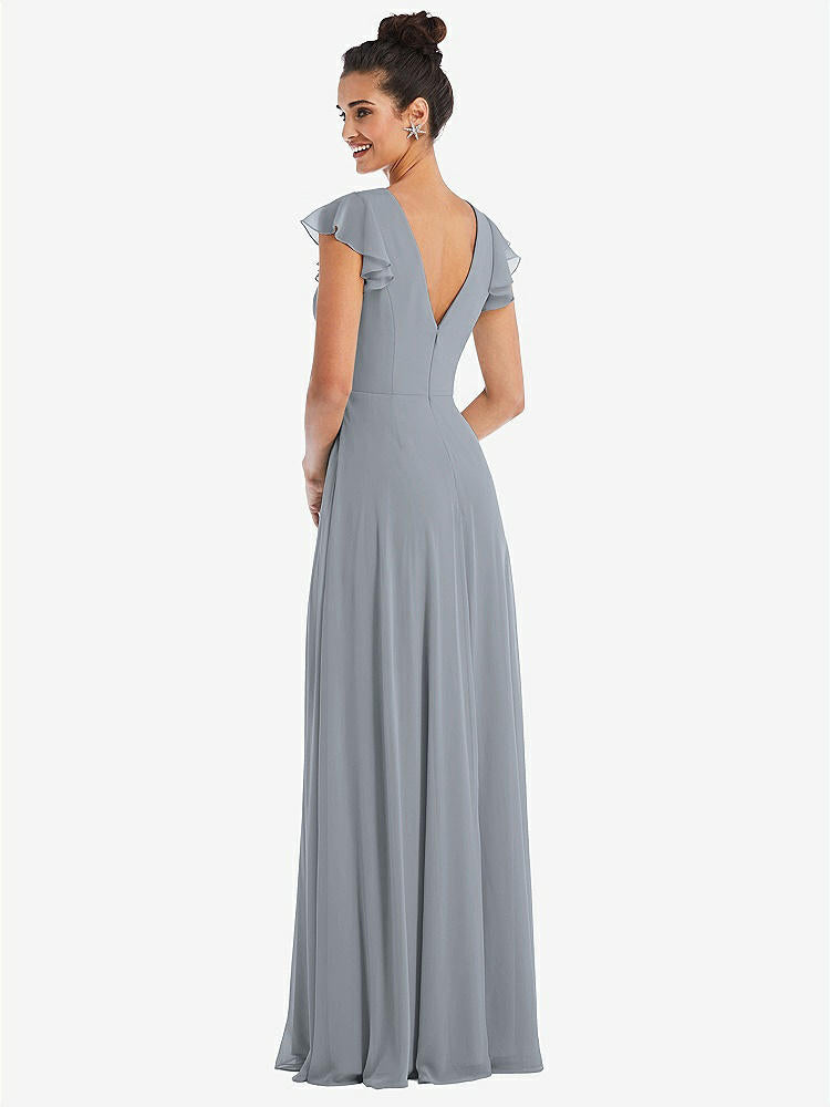 【NEW】【STYLE: TH042】フラッター スリーブ Vコール シフォン マキシ ドレス【COLOR: Platinum】【SIZE: 00-30W】