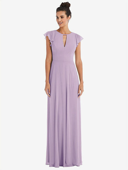 【STYLE: TH042】Flutter Sleeve V-Keyhole Chiffon Maxi Dress【COLOR: Pale Purple】