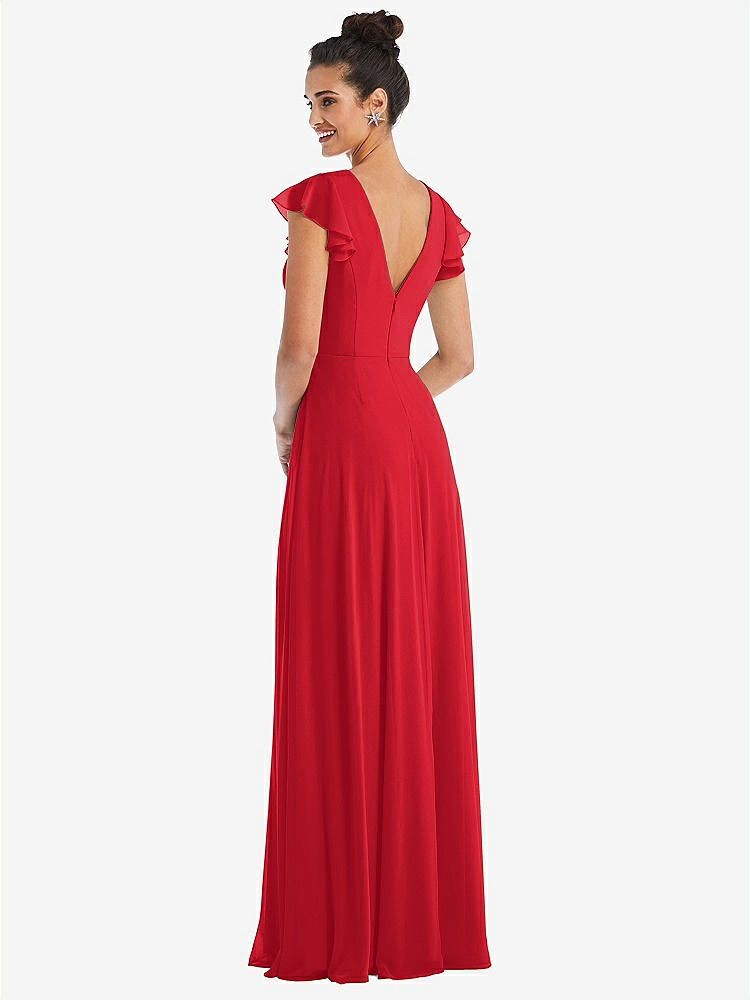 【STYLE: TH042】Flutter Sleeve V-Keyhole Chiffon Maxi Dress【COLOR: Parisian Red】