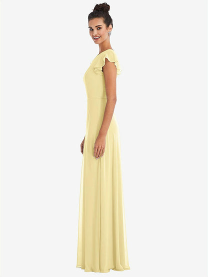 【NEW】【STYLE: TH042】フラッター スリーブ Vコール シフォン マキシ ドレス【COLOR: Pale Yellow】【SIZE: 00-30W】