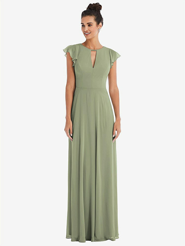 【STYLE: TH042】Flutter Sleeve V-Keyhole Chiffon Maxi Dress【COLOR: Sage】