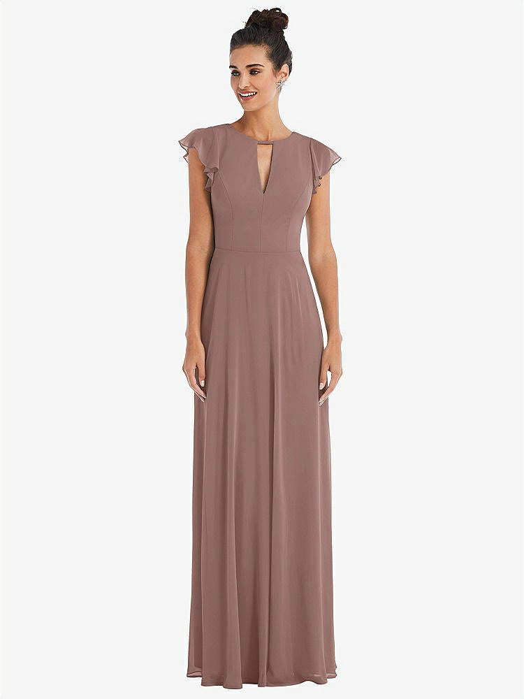 【STYLE: TH042】Flutter Sleeve V-Keyhole Chiffon Maxi Dress【COLOR: Sienna】