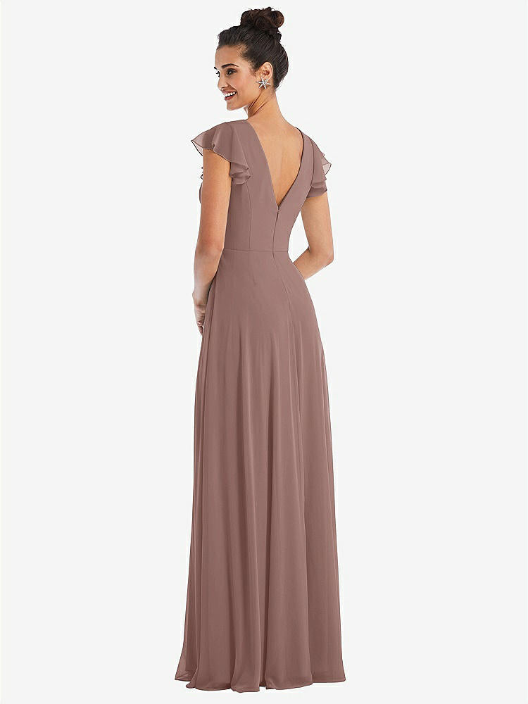 【STYLE: TH042】Flutter Sleeve V-Keyhole Chiffon Maxi Dress【COLOR: Sienna】