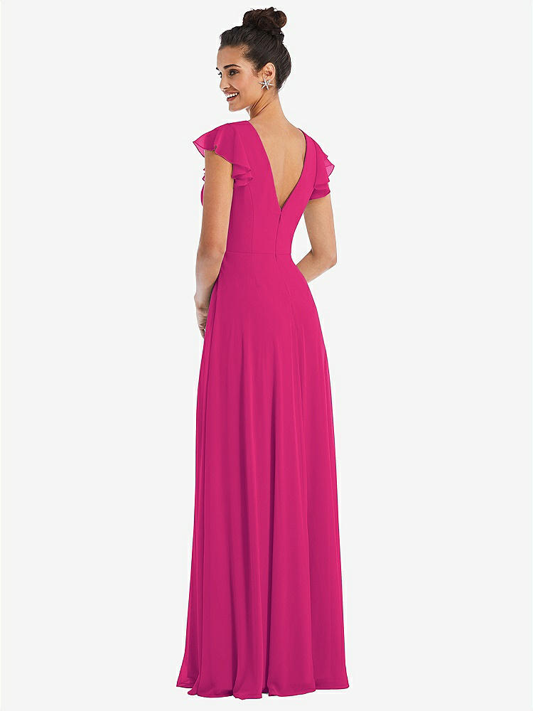 【NEW】【STYLE: TH042】フラッター スリーブ Vコール シフォン マキシ ドレス【COLOR: Think Pink】【SIZE: 00-30W】