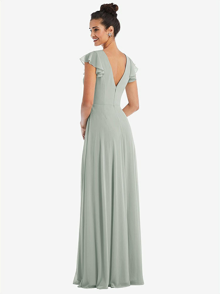 【STYLE: TH042】Flutter Sleeve V-Keyhole Chiffon Maxi Dress【COLOR: Willow Green】