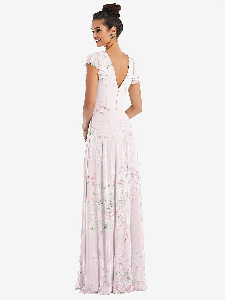 【STYLE: TH042】Flutter Sleeve V-Keyhole Chiffon Maxi Dress【COLOR: Watercolor Print】