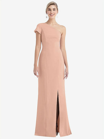 【NEW】【STYLE: TH043】One-Solder キャップ 袖 トランペット ガウン 前面 スリット【COLOR: Pale Peach】【SIZE: 00-30W】