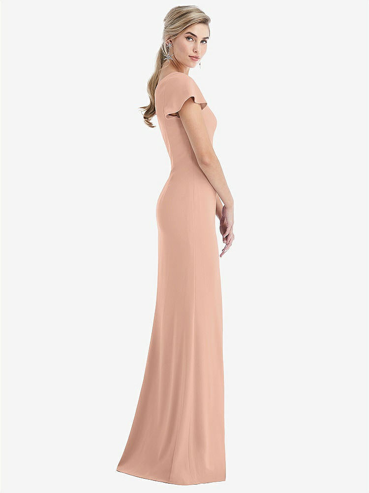 【NEW】【STYLE: TH043】One-Solder キャップ 袖 トランペット ガウン 前面 スリット【COLOR: Pale Peach】【SIZE: 00-30W】