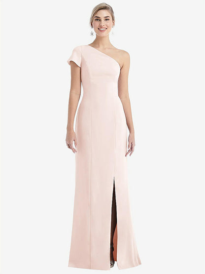 【NEW】【STYLE: TH043】One-Solder キャップ 袖 トランペット ガウン 前面 スリット【COLOR: Blush】【SIZE: 00-30W】