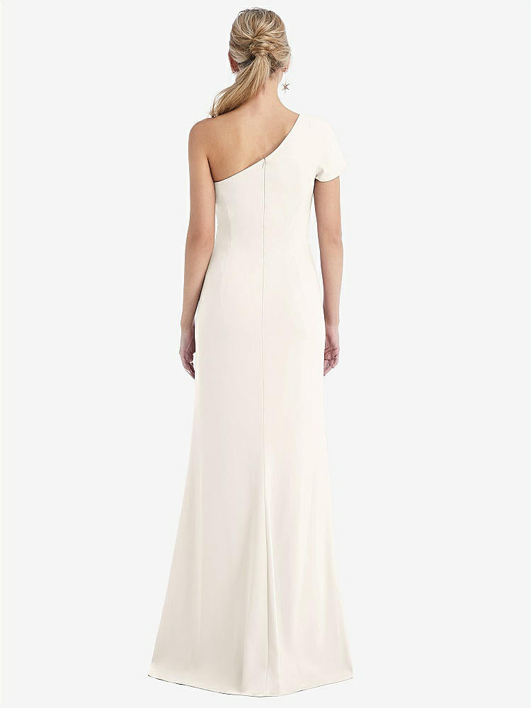 【STYLE: TH043】One-Shoulder Cap Sleeve Trumpet Gown with Front Slit【COLOR: Ivory】