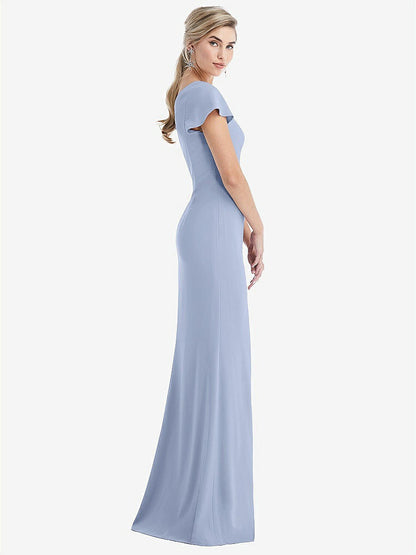 【NEW】【STYLE: TH043】One-Solder キャップ 袖 トランペット ガウン 前面 スリット【COLOR: Sky Blue】【SIZE: 00-30W】