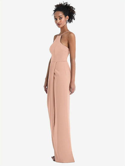 【STYLE: TH044】Halter Draped Tulip Skirt Maxi Dress【COLOR: Pale Peach】
