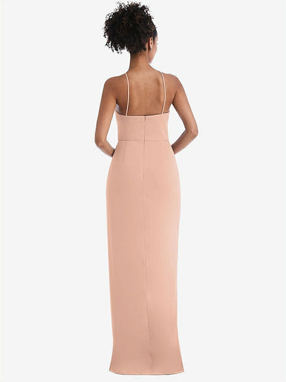 【STYLE: TH044】Halter Draped Tulip Skirt Maxi Dress【COLOR: Pale Peach】