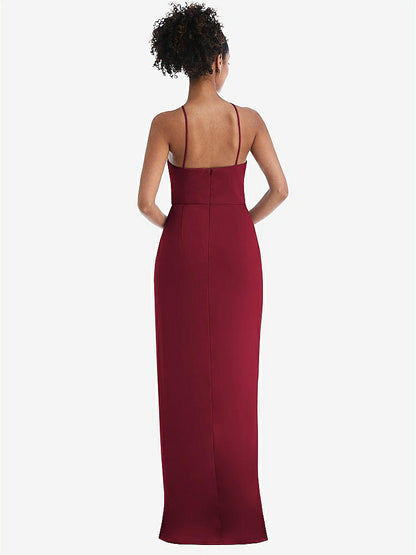【NEW】【STYLE: TH044】ホルター ドレープ チューリップ スカート マキシ ドレス【COLOR: Burgundy】【SIZE: 00-30W】