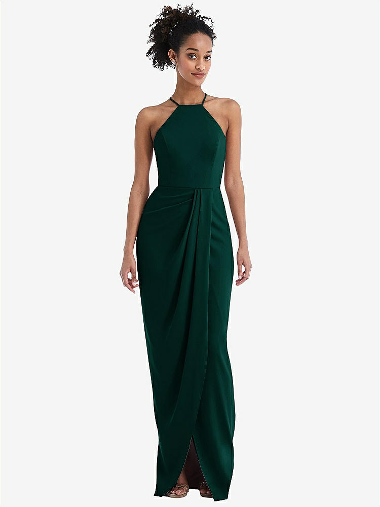 【NEW】【STYLE: TH044】ホルター ドレープ チューリップ スカート マキシ ドレス【COLOR: Evergreen】【SIZE: 00-30W】