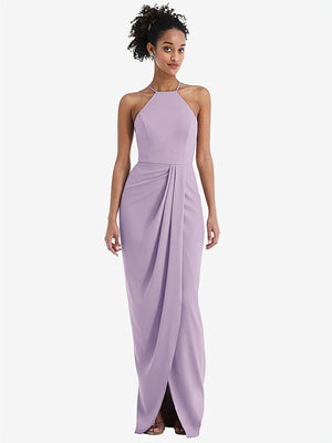 【NEW】【STYLE: TH044】ホルター ドレープ チューリップ スカート マキシ ドレス【COLOR: Pale Purple】【SIZE: 00-30W】