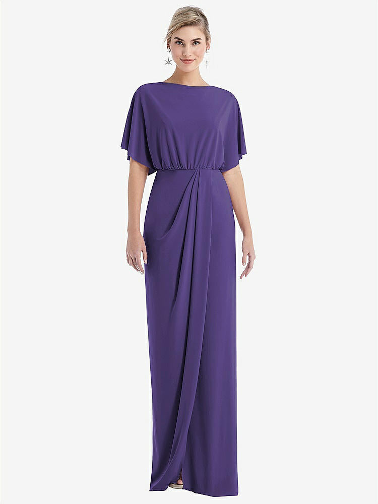 【STYLE: TH045】Open-Back Three-Quarter Sleeve Draped Tulip Skirt Maxi Dress【COLOR: Regalia - PANTONE Ultra Violet】