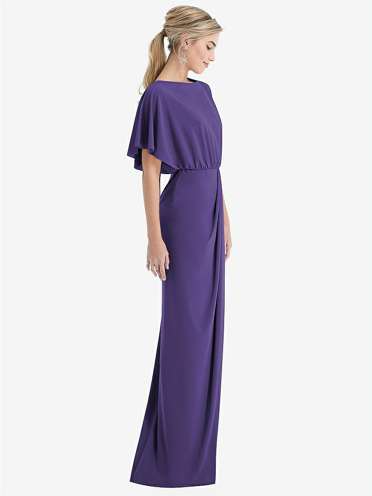 【STYLE: TH045】Open-Back Three-Quarter Sleeve Draped Tulip Skirt Maxi Dress【COLOR: Regalia - PANTONE Ultra Violet】