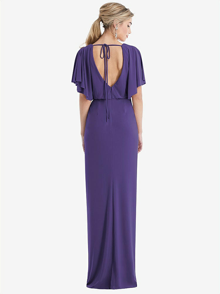 【STYLE: TH045】Open-Back Three-Quarter Sleeve Draped Tulip Skirt Maxi Dress【COLOR: Regalia - PANTONE Ultra Violet】