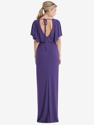 【STYLE: TH045】Open-Back Three-Quarter Sleeve Draped Tulip Skirt Maxi Dress【COLOR: Regalia - PANTONE Ultra Violet】