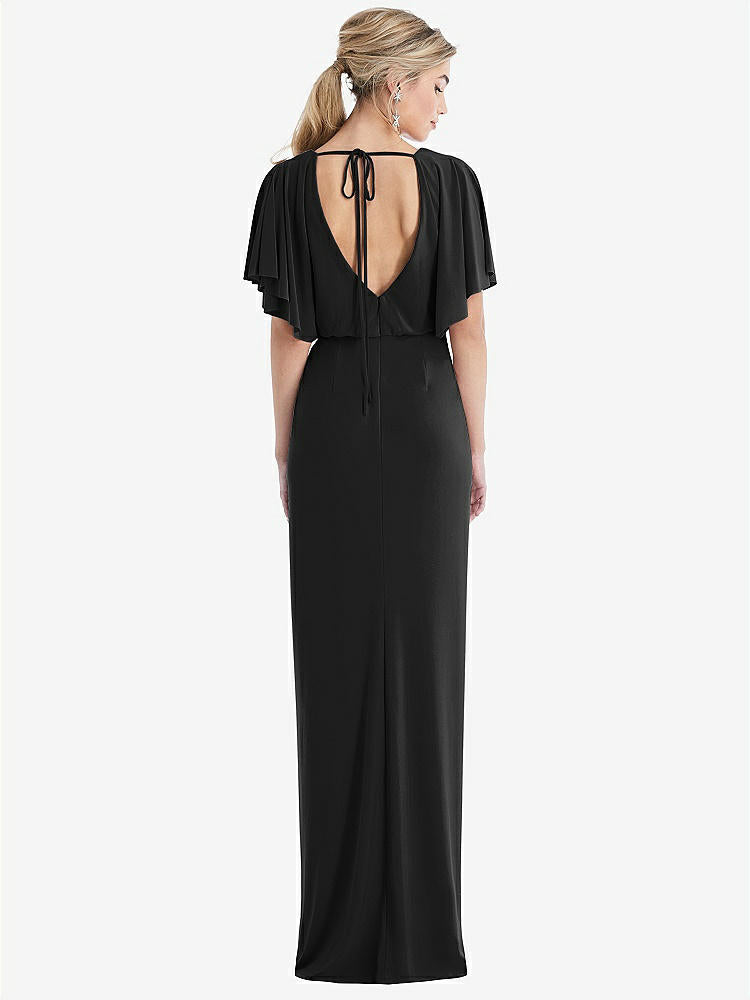 【STYLE: TH045】Open-Back Three-Quarter Sleeve Draped Tulip Skirt Maxi Dress【COLOR: Black】