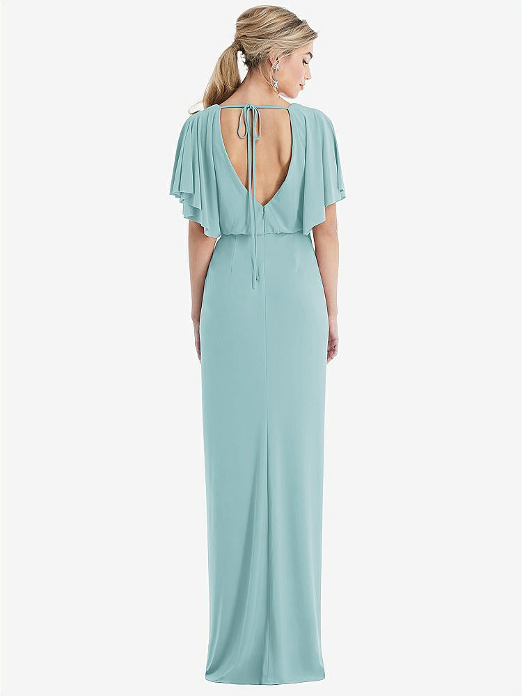 【STYLE: TH045】Open-Back Three-Quarter Sleeve Draped Tulip Skirt Maxi Dress【COLOR: Canal Blue】