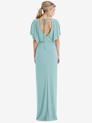 【NEW】【STYLE: TH045】オープンバック 4分の3 スリーブ ドレープ チューリップ スカート マキシ ドレス【COLOR: Canal Blue】【SIZE: 00-30W】