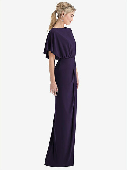 【STYLE: TH045】Open-Back Three-Quarter Sleeve Draped Tulip Skirt Maxi Dress【COLOR: Concord】