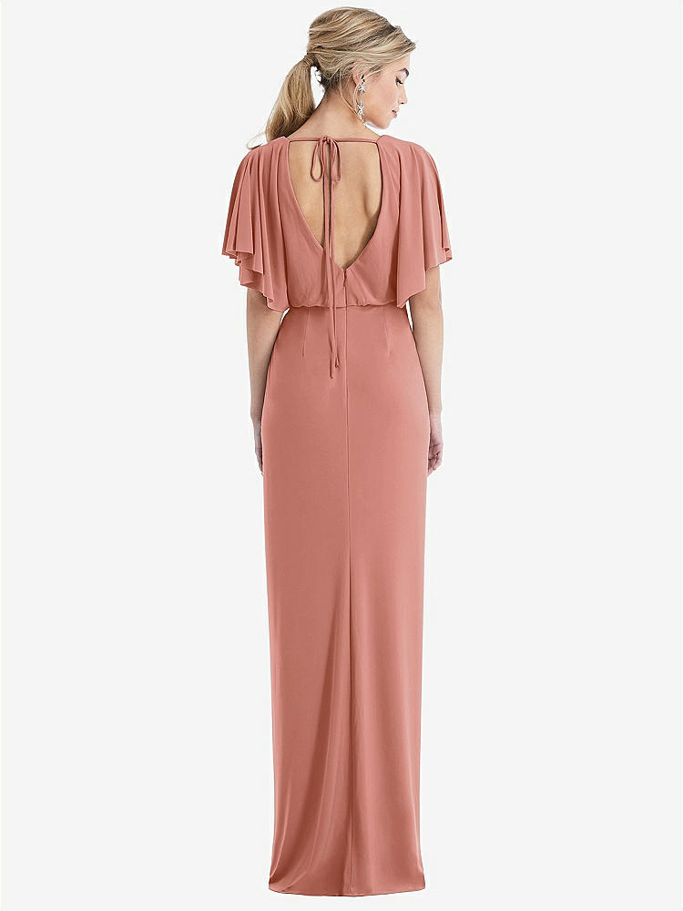 【STYLE: TH045】Open-Back Three-Quarter Sleeve Draped Tulip Skirt Maxi Dress【COLOR: Desert Rose】