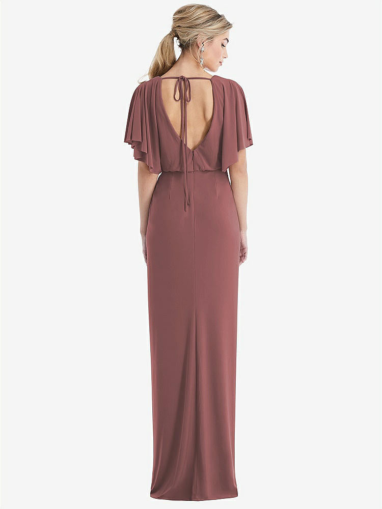 【STYLE: TH045】Open-Back Three-Quarter Sleeve Draped Tulip Skirt Maxi Dress【COLOR: English Rose】